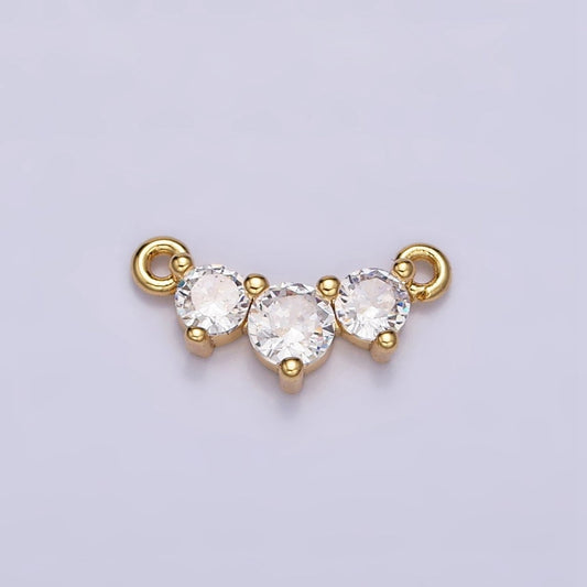 16K Gold Filled Triple Round Clear CZ Lined 12.8mm Connector | Y-893