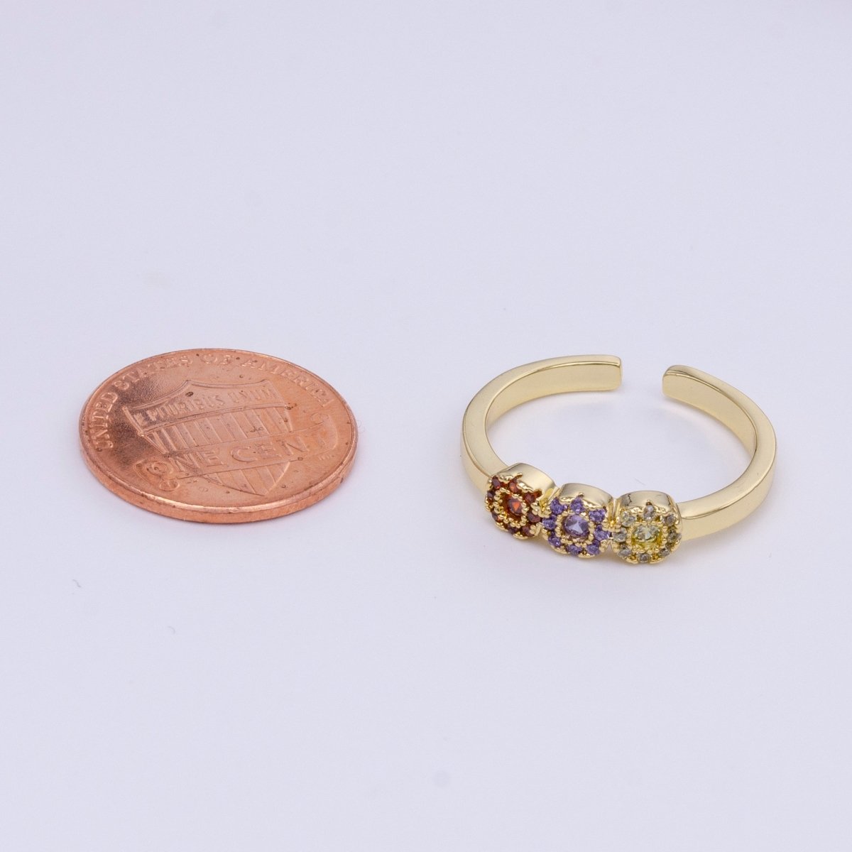 16K Gold Filled Triple Round Multicolor Micro Paved CZ Adjustable Ring in Gold & Silver | O-556 O-557