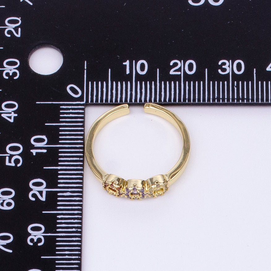 16K Gold Filled Triple Round Multicolor Micro Paved CZ Adjustable Ring in Gold & Silver | O-556 O-557