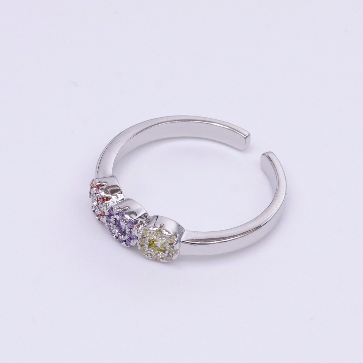 16K Gold Filled Triple Round Multicolor Micro Paved CZ Adjustable Ring in Gold & Silver | O-556 O-557
