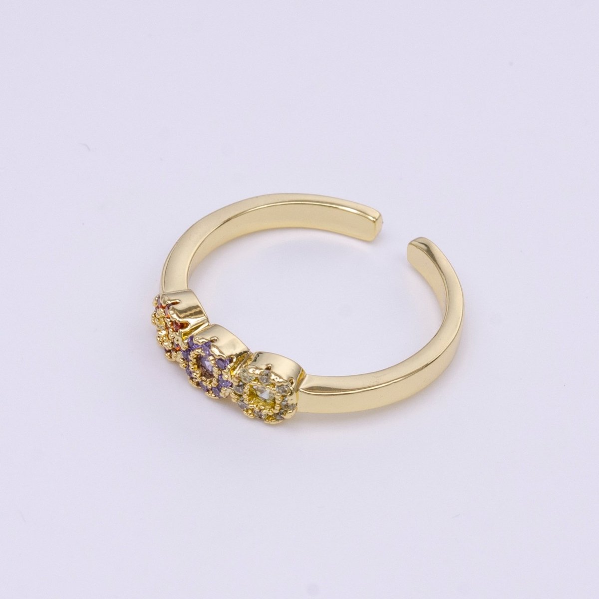 16K Gold Filled Triple Round Multicolor Micro Paved CZ Adjustable Ring in Gold & Silver | O-556 O-557