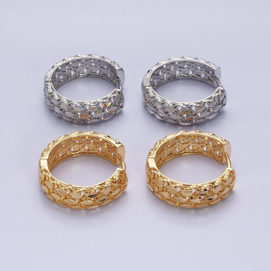 16K Gold Filled Triple Teardrop Textured 28mm Hoop Earrings in Gold & Silver | AB1557 AB1558