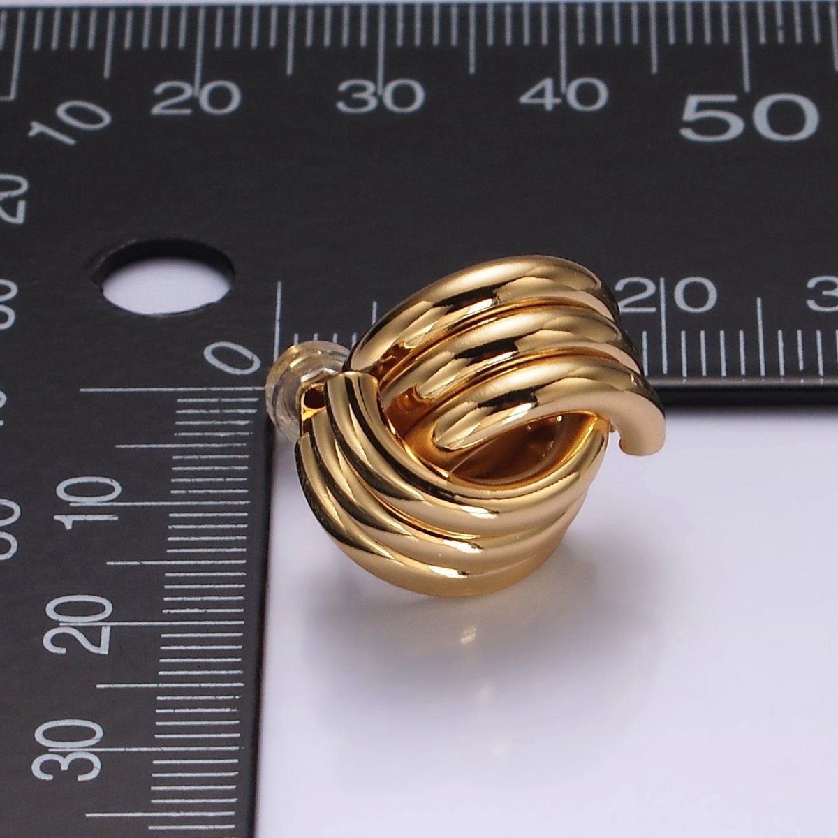 16K Gold Filled Triple Tube Band Double C-Shaped Geometric Stud Earrings | AB1111