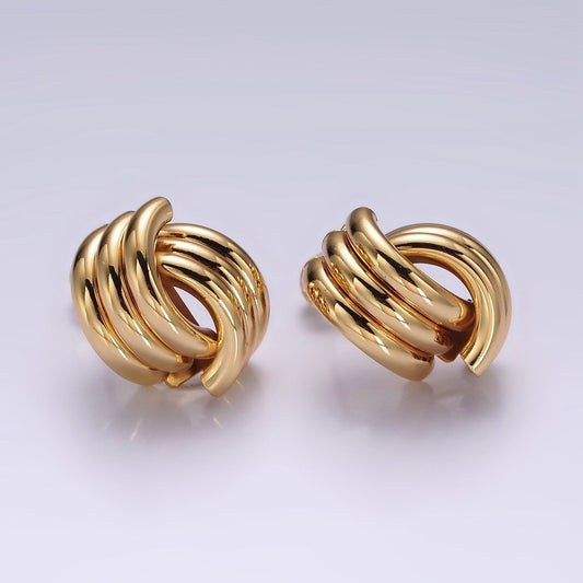 16K Gold Filled Triple Tube Band Double C-Shaped Geometric Stud Earrings | AB1111