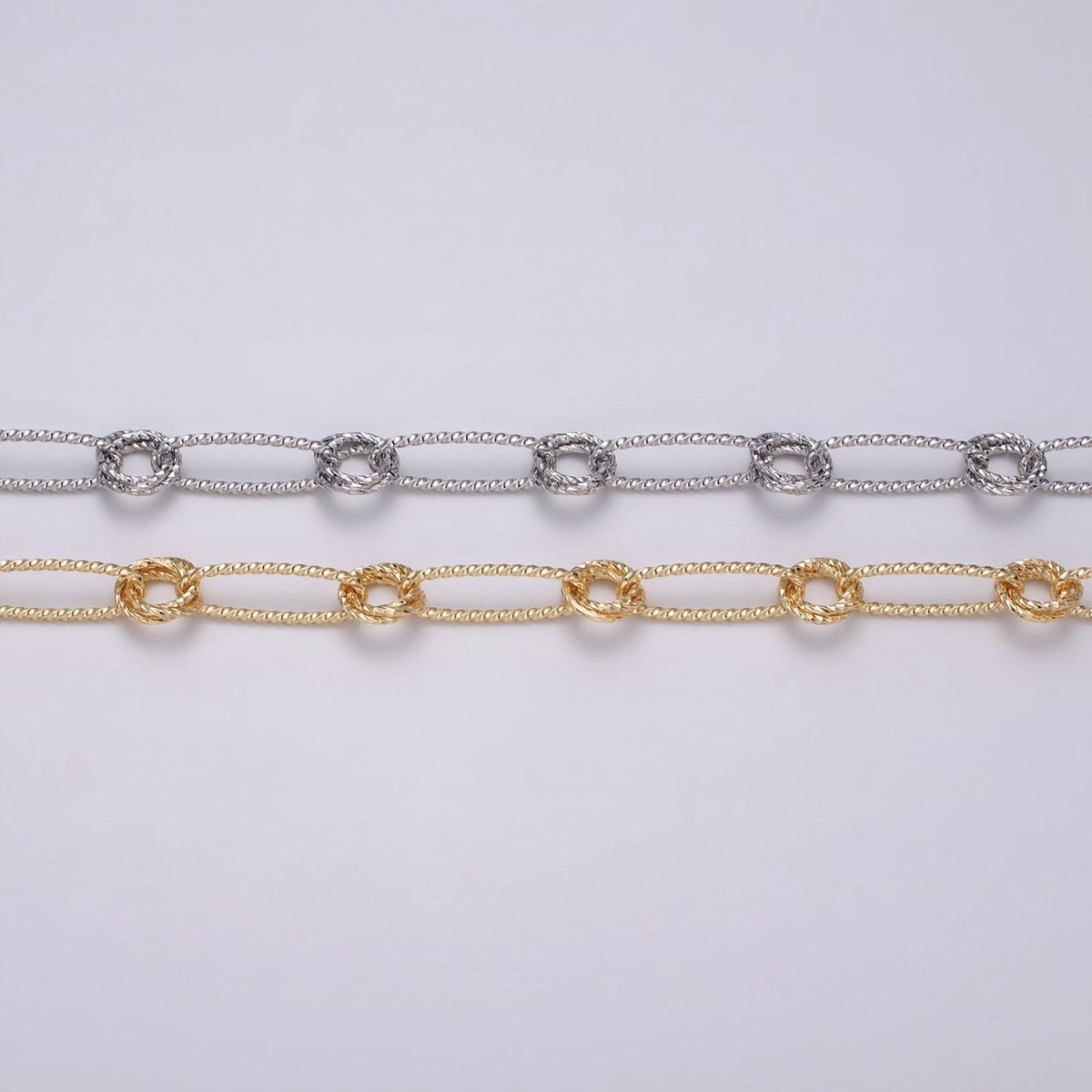 16K Gold Filled Twisted Paperclip Double Rolo Link Unique Unfinished Chain by Yard in Gold & Silver | ROLL-1219 ROLL-1220 Clearance Pricing