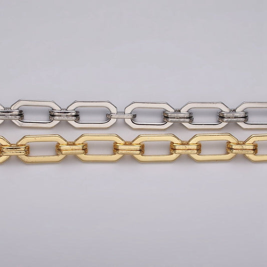 16k Gold Filled Unique PaperClip 9mm Hexagonal Unfinished Chain in Gold & Silver | ROLL-1159 ROLL-1160 Clearance Pricing