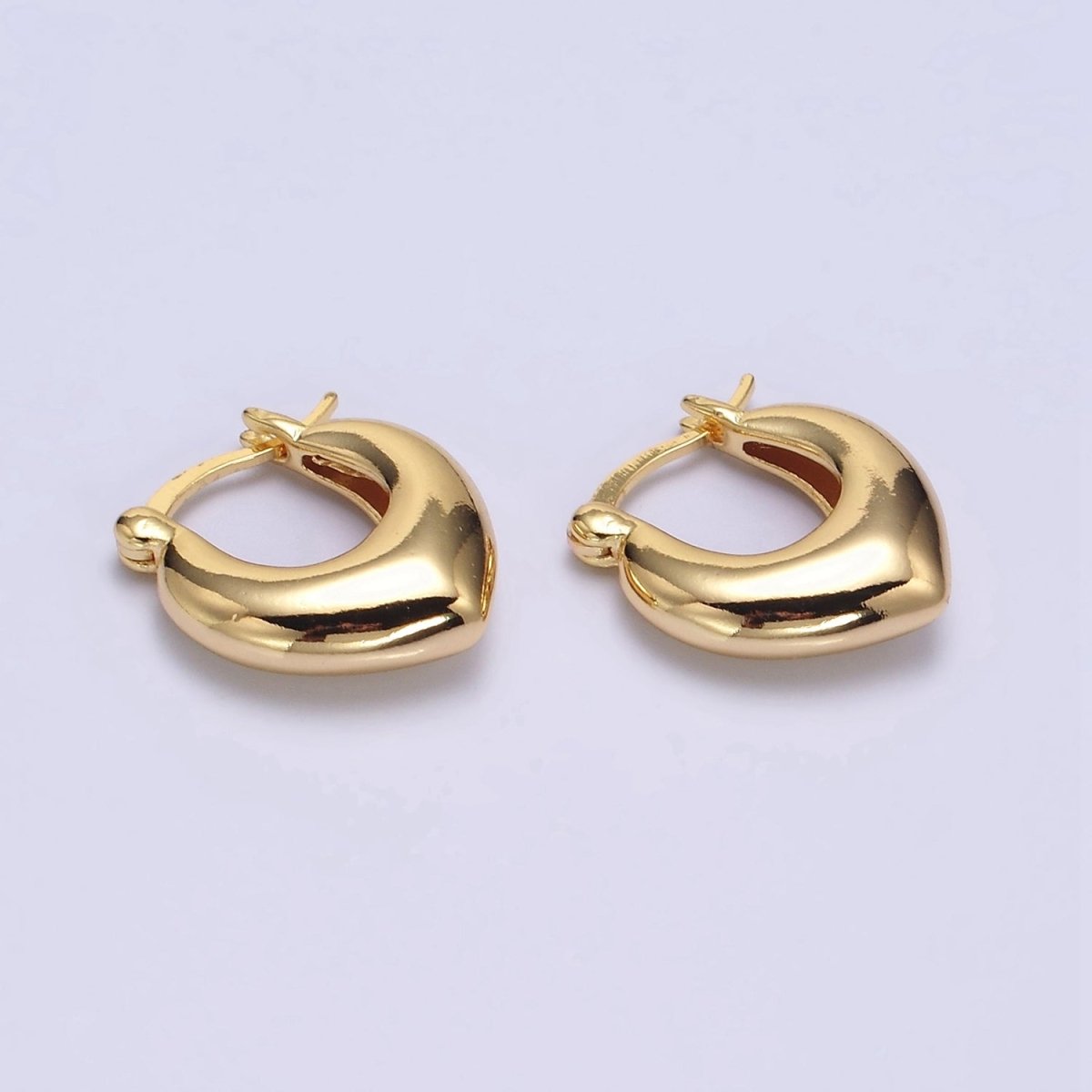 16K Gold Filled V-Shaped Dome French Lock Latch Hoop Earrings | AE574