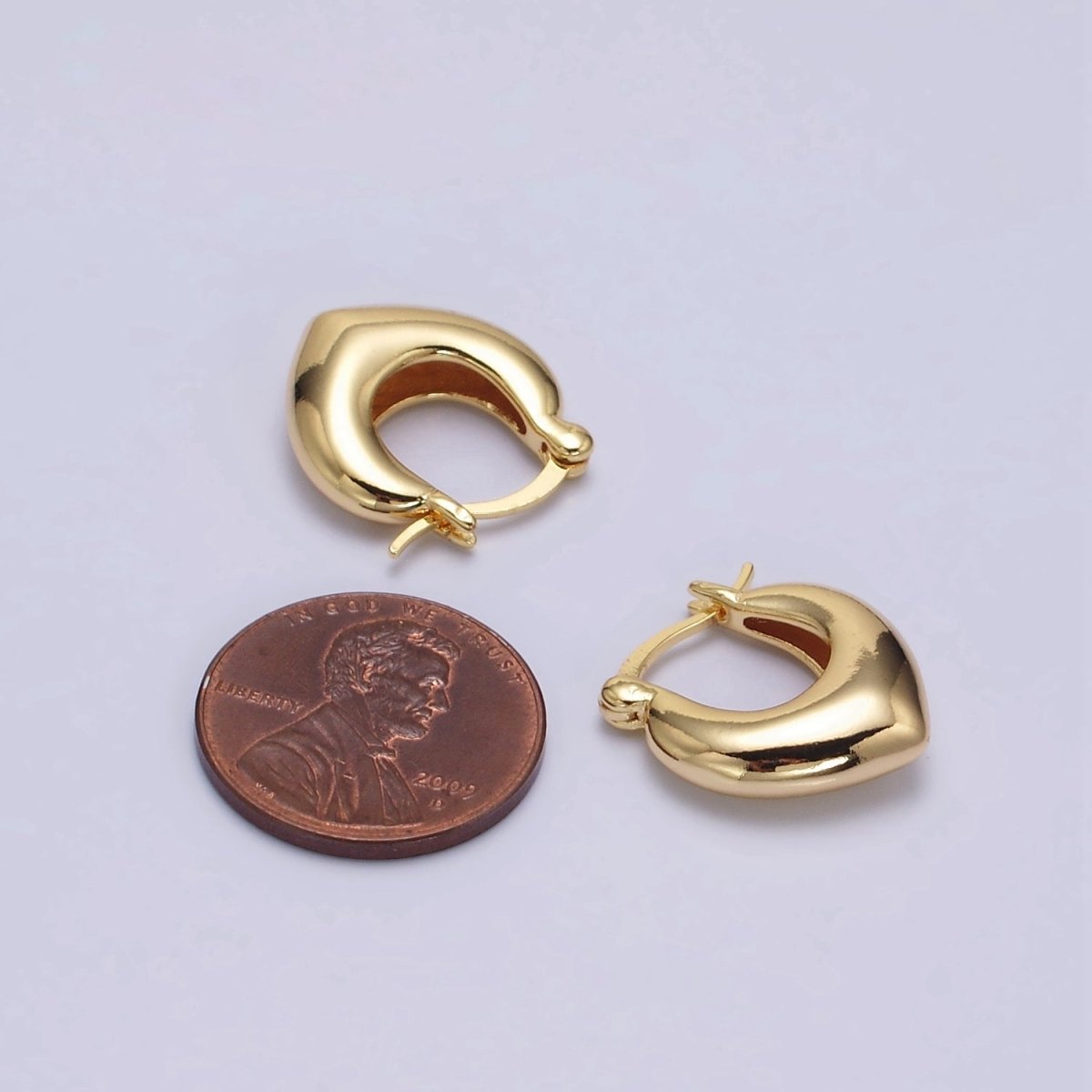 16K Gold Filled V-Shaped Dome French Lock Latch Hoop Earrings | AE574