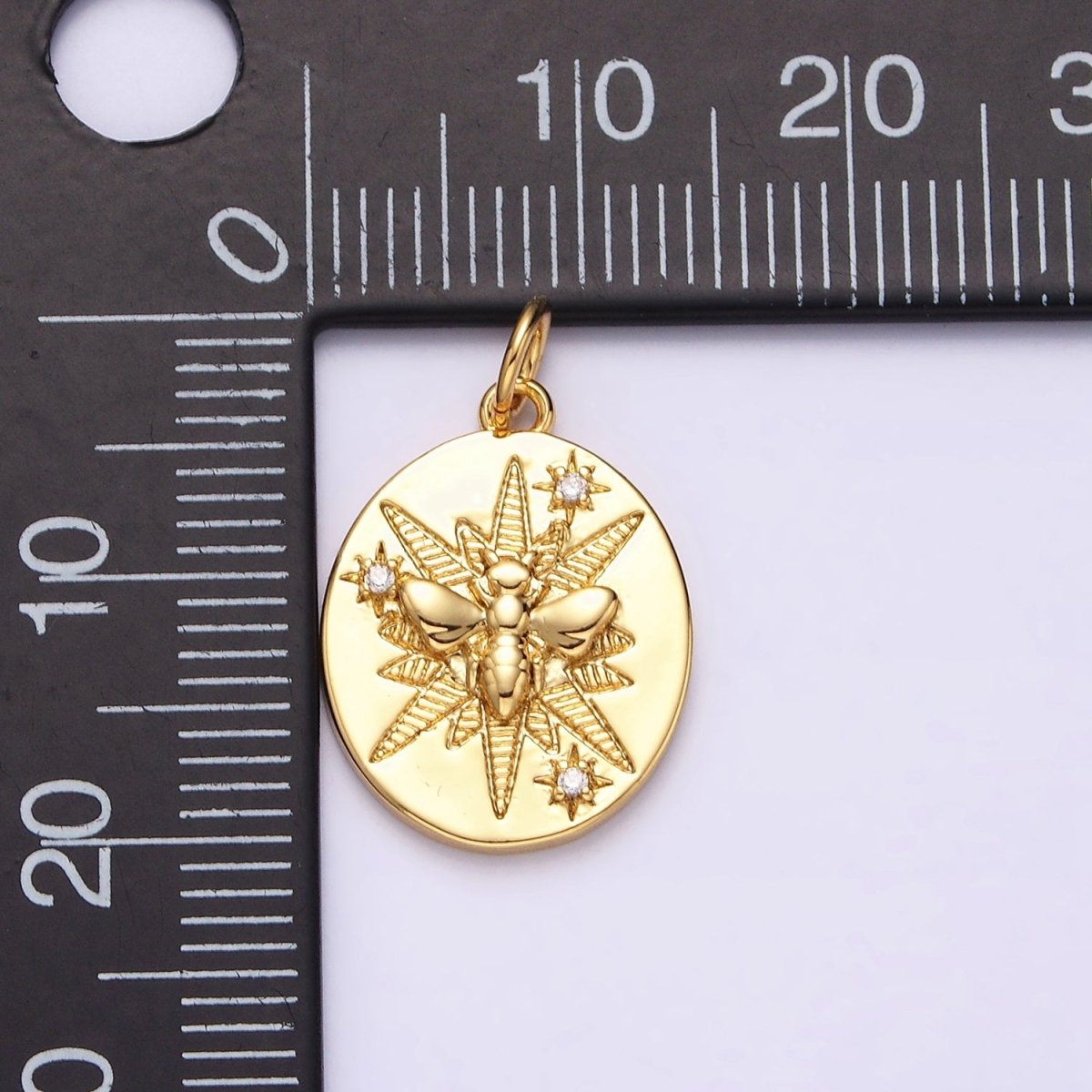 16K Gold Filled Wasps Bee Insect Celestial Star Lined Oval Charm | AC1287