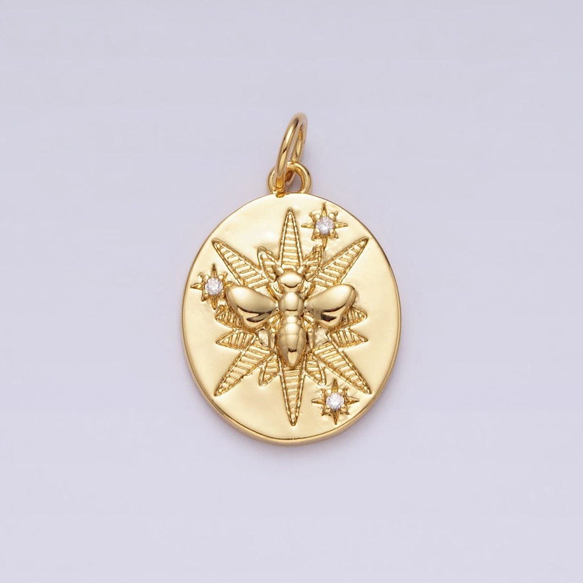 16K Gold Filled Wasps Bee Insect Celestial Star Lined Oval Charm | AC1287