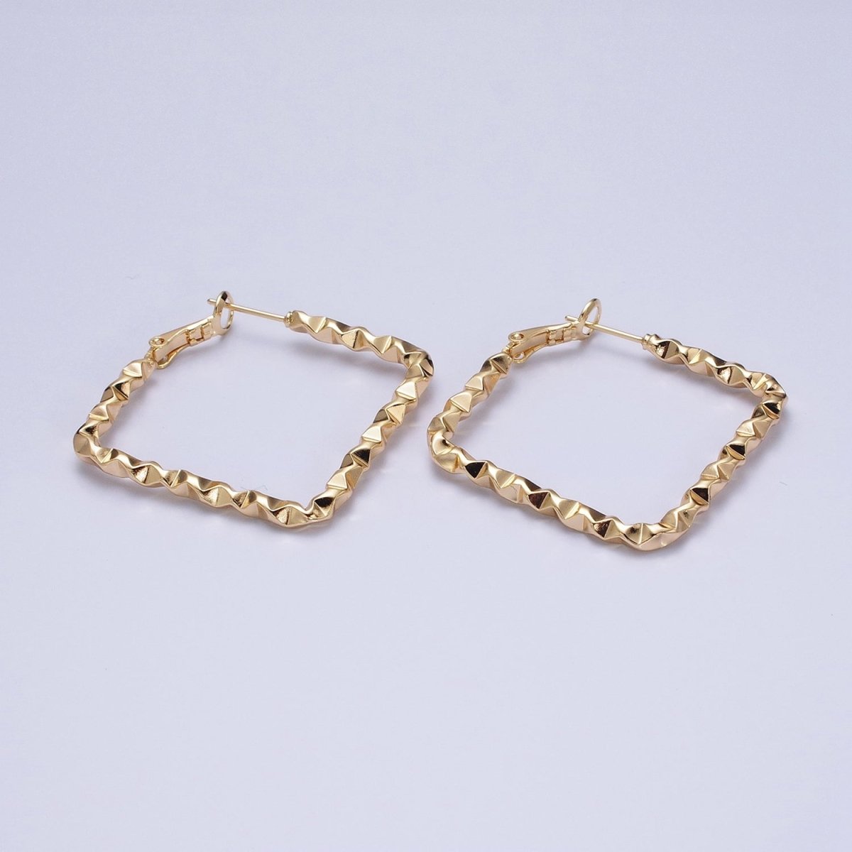 16k Gold Filled Wavy Hoop Earring Irregular Rhombus Shaped Hoop Earring Medium Party Earring 35mm AD1002 AD1003