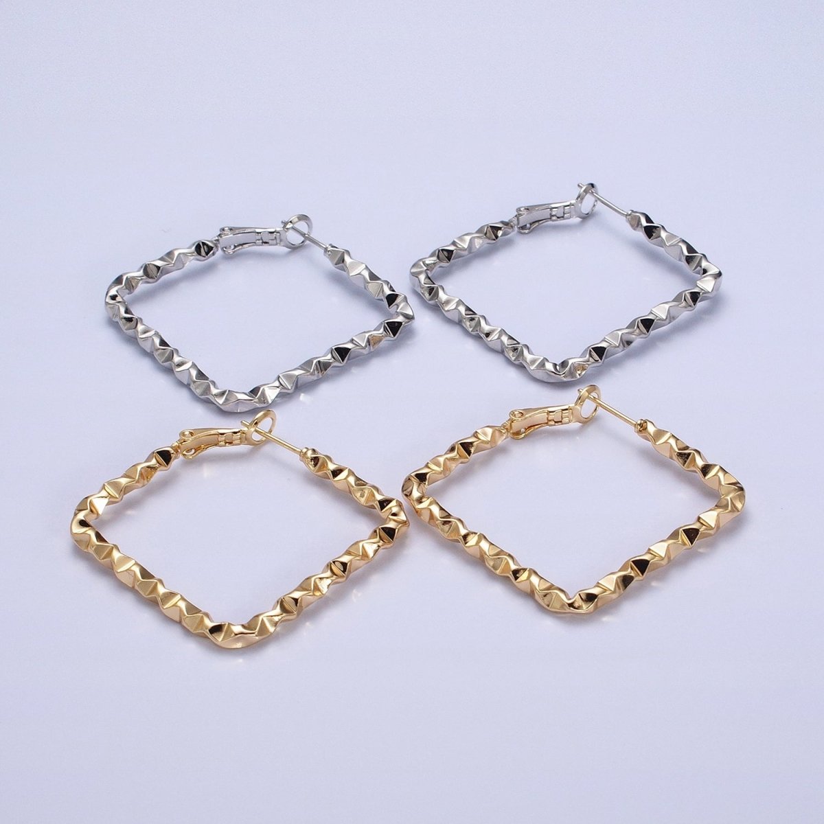 16k Gold Filled Wavy Hoop Earring Irregular Rhombus Shaped Hoop Earring Medium Party Earring 35mm AD1002 AD1003
