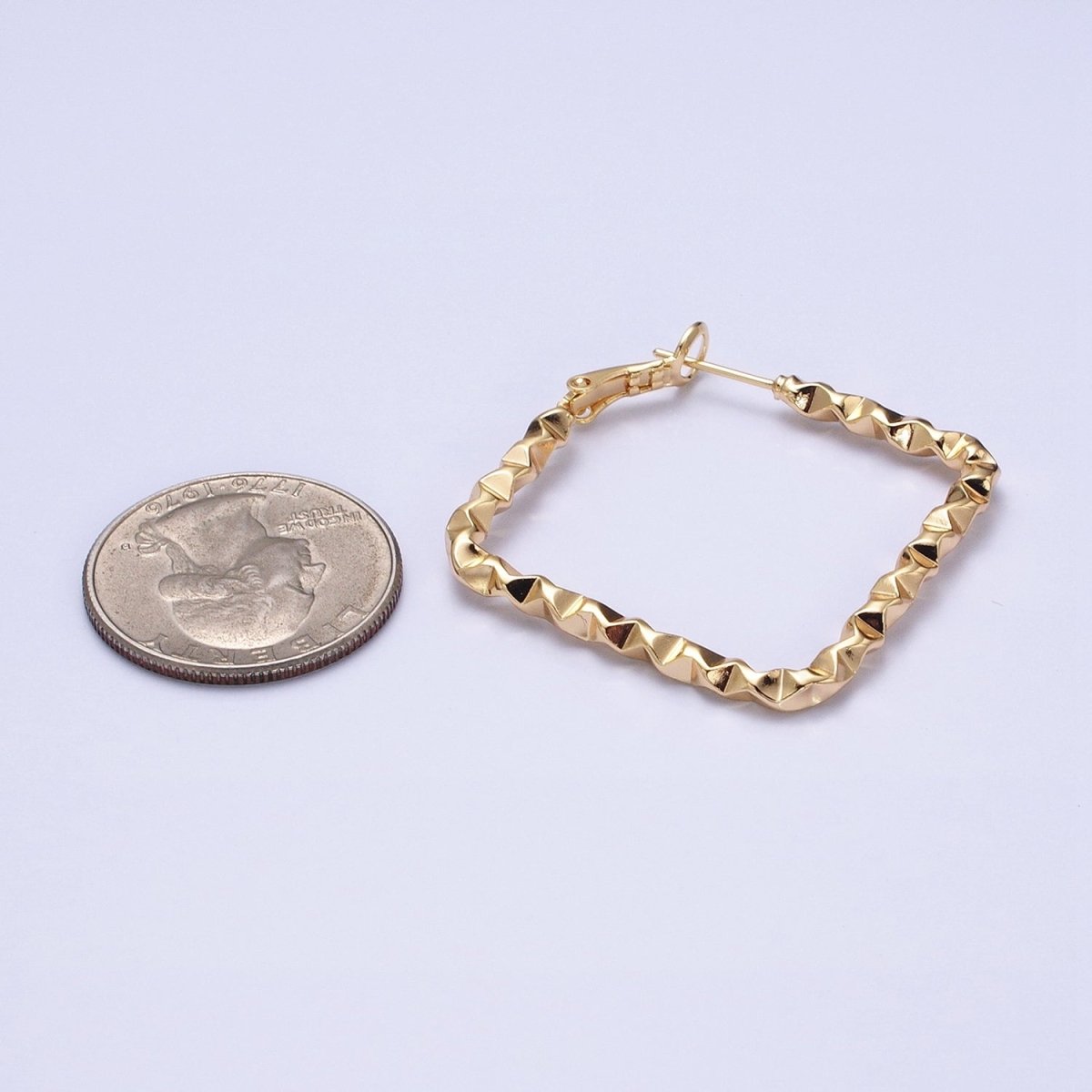 16k Gold Filled Wavy Hoop Earring Irregular Rhombus Shaped Hoop Earring Medium Party Earring 35mm AD1002 AD1003
