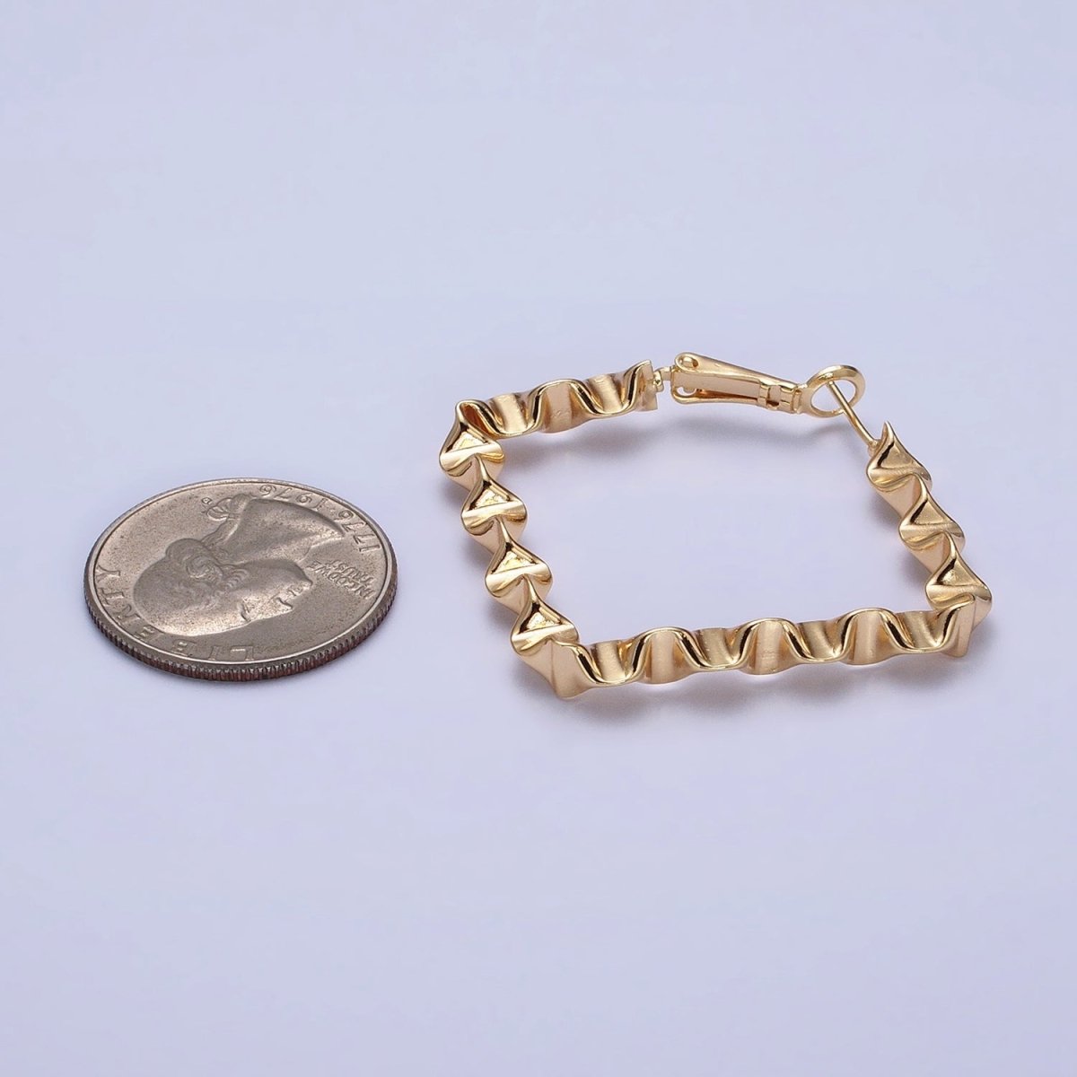 16k Gold Filled Wavy Hoop Earring Irregular Rhombus Shaped Hoop Earring Statement Earring 37mm AD998 AD999