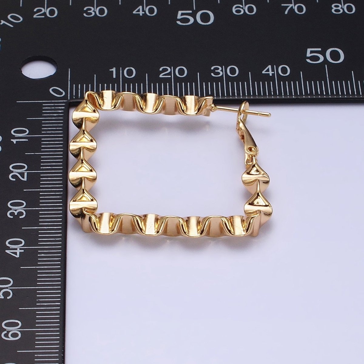 16k Gold Filled Wavy Hoop Earring Irregular Rhombus Shaped Hoop Earring Statement Earring 37mm AD998 AD999