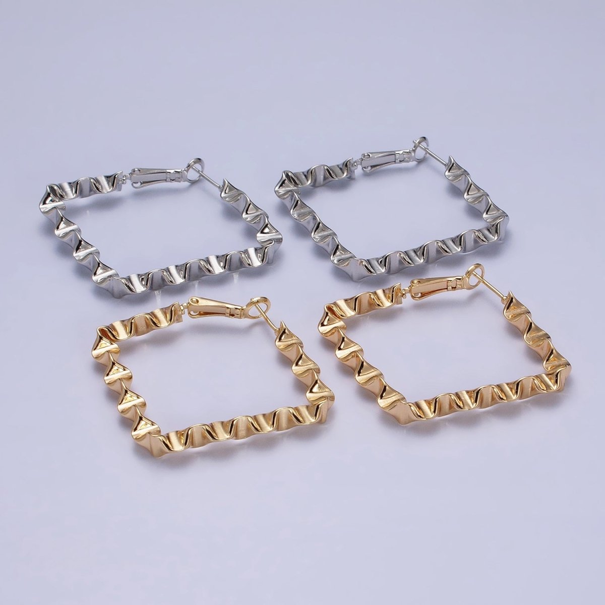 16k Gold Filled Wavy Hoop Earring Irregular Rhombus Shaped Hoop Earring Statement Earring 37mm AD998 AD999