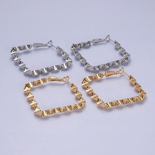 16k Gold Filled Wavy Hoop Earring Irregular Rhombus Shaped Hoop Earring Statement Earring 37mm AD998 AD999