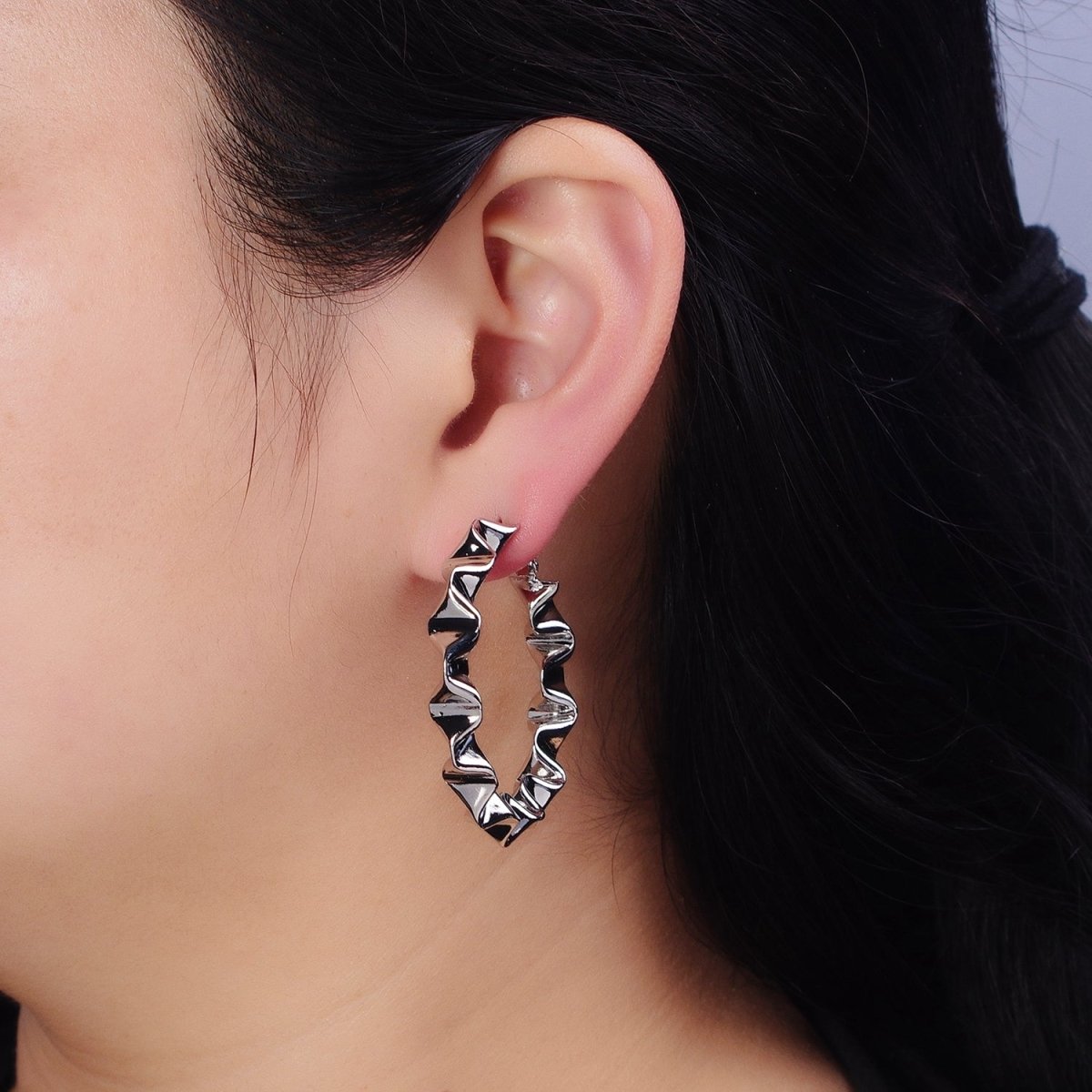 16k Gold Filled Wavy Hoop Earring Irregular Shaped Hoop Earring Statement Hoop Earring 45mm AD994 AD995