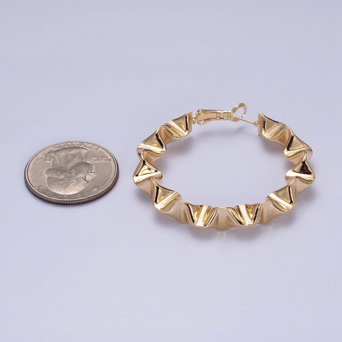 16k Gold Filled Wavy Hoop Earring Irregular Shaped Hoop Earring Statement Hoop Earring 45mm AD994 AD995
