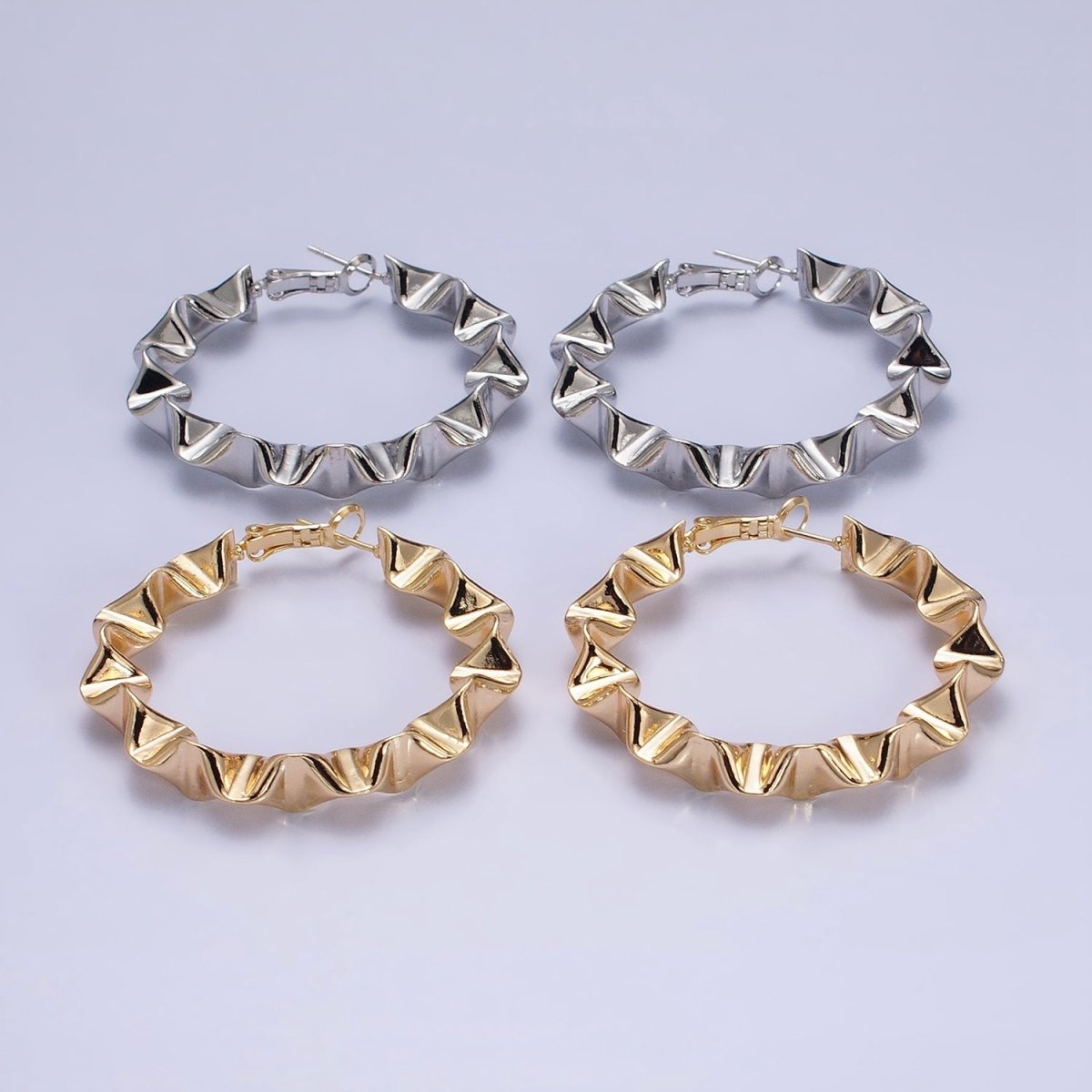 16k Gold Filled Wavy Hoop Earring Irregular Shaped Hoop Earring Statement Hoop Earring 45mm AD994 AD995