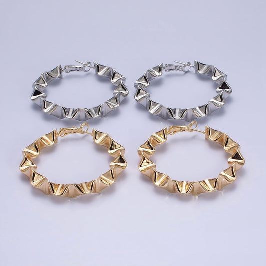 16k Gold Filled Wavy Hoop Earring Irregular Shaped Hoop Earring Statement Hoop Earring 45mm AD994 AD995