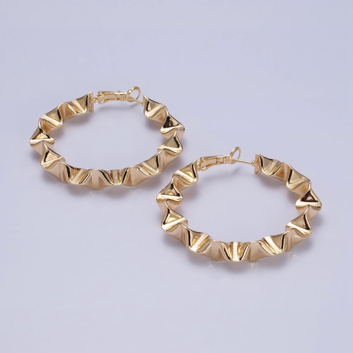 16k Gold Filled Wavy Hoop Earring Irregular Shaped Hoop Earring Statement Hoop Earring 45mm AD994 AD995