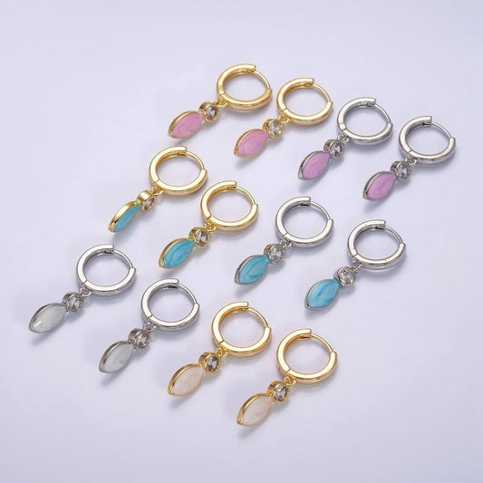 16K Gold Filled White, Blue, Pink Sparkly Enamel Drop Huggie Earrings in Gold & Silver | AD-355~AD-360
