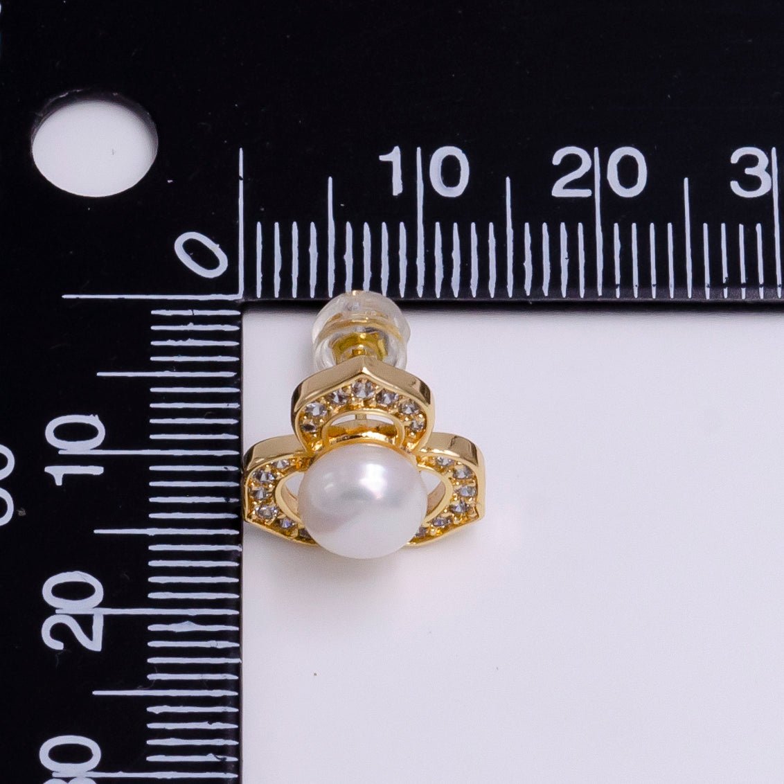 16K Gold Filled White, Pink Pearl Open Clear Micro Paved CZ Flower Stud Earrings | AE795 AE796