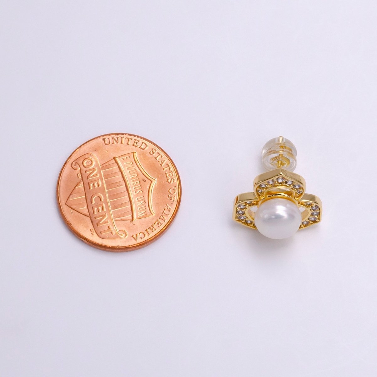 16K Gold Filled White, Pink Pearl Open Clear Micro Paved CZ Flower Stud Earrings | AE795 AE796