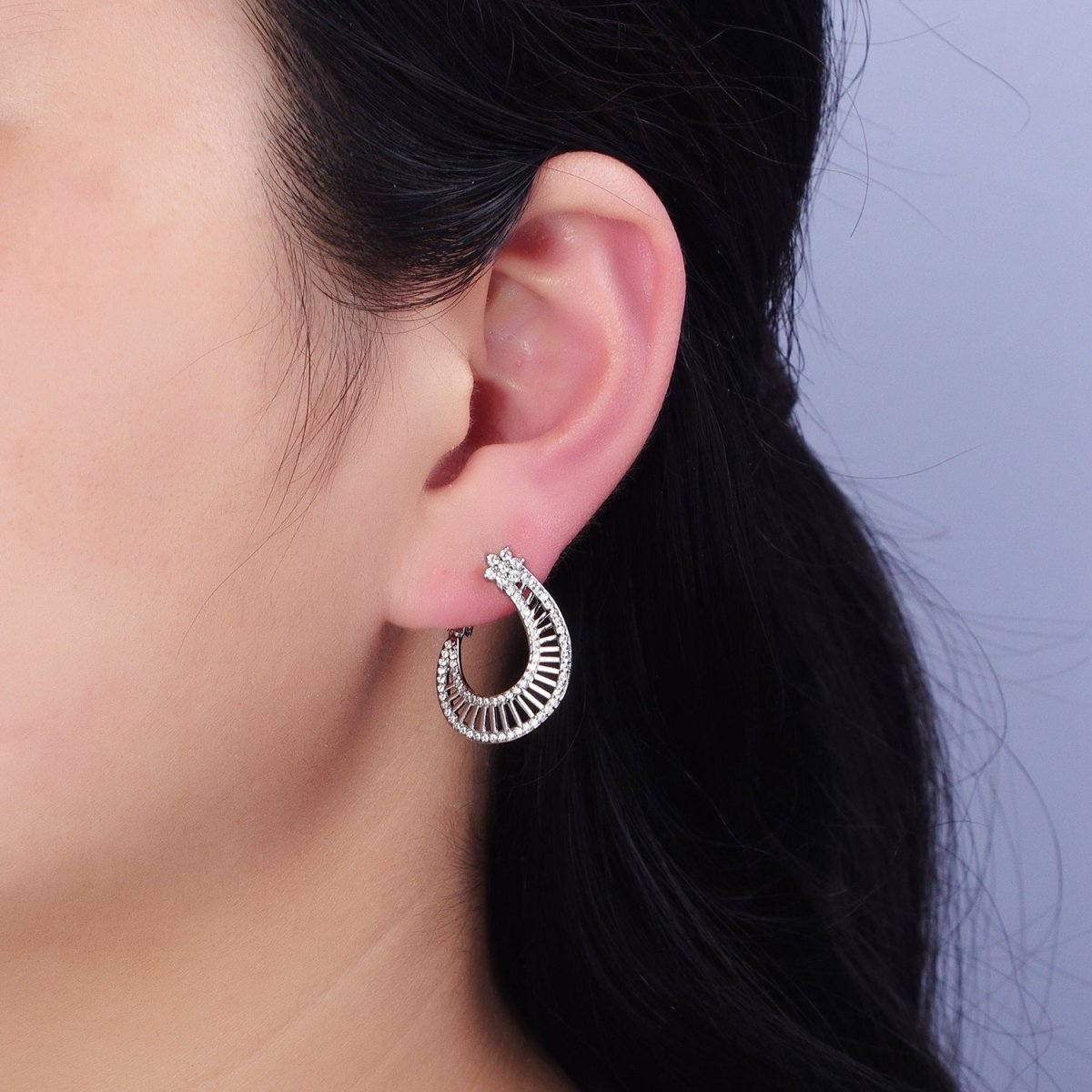 16K Gold Filled Wide Bar Micro Paved CZ Front-Facing Hinge Hoop Earrings in Gold & Silver | AD915 AD916