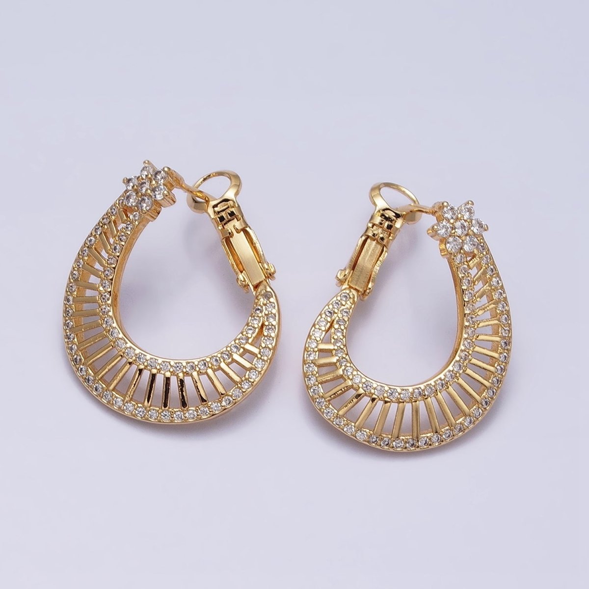 16K Gold Filled Wide Bar Micro Paved CZ Front-Facing Hinge Hoop Earrings in Gold & Silver | AD915 AD916