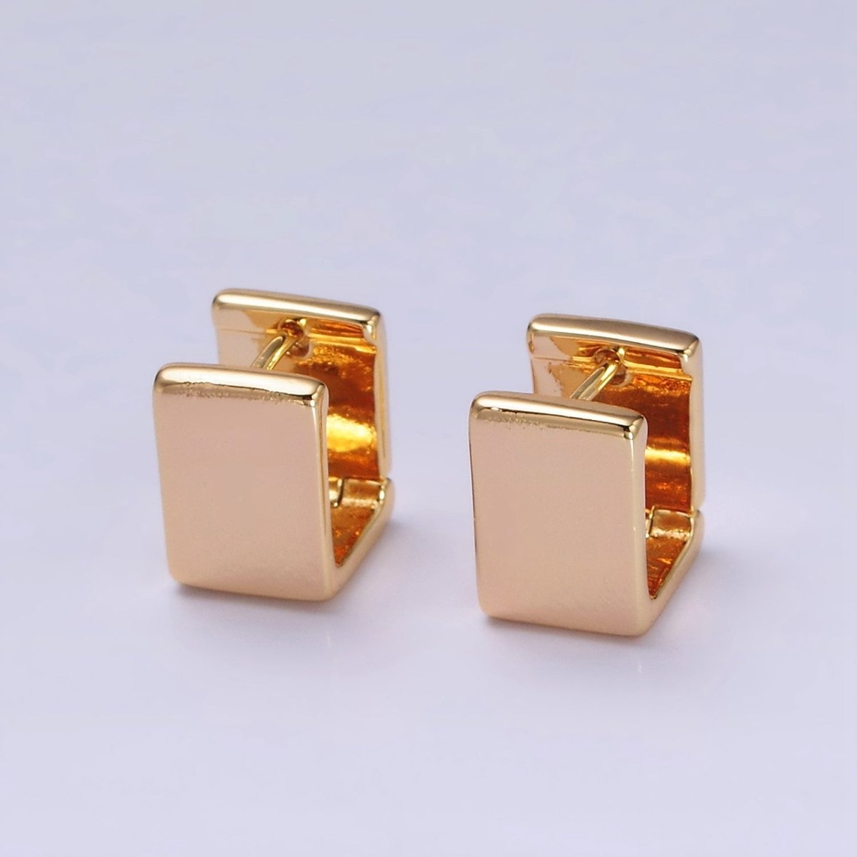 16K Gold Filled Wide Boxy Geometric Rectangular Huggie Earrings | AD-1235