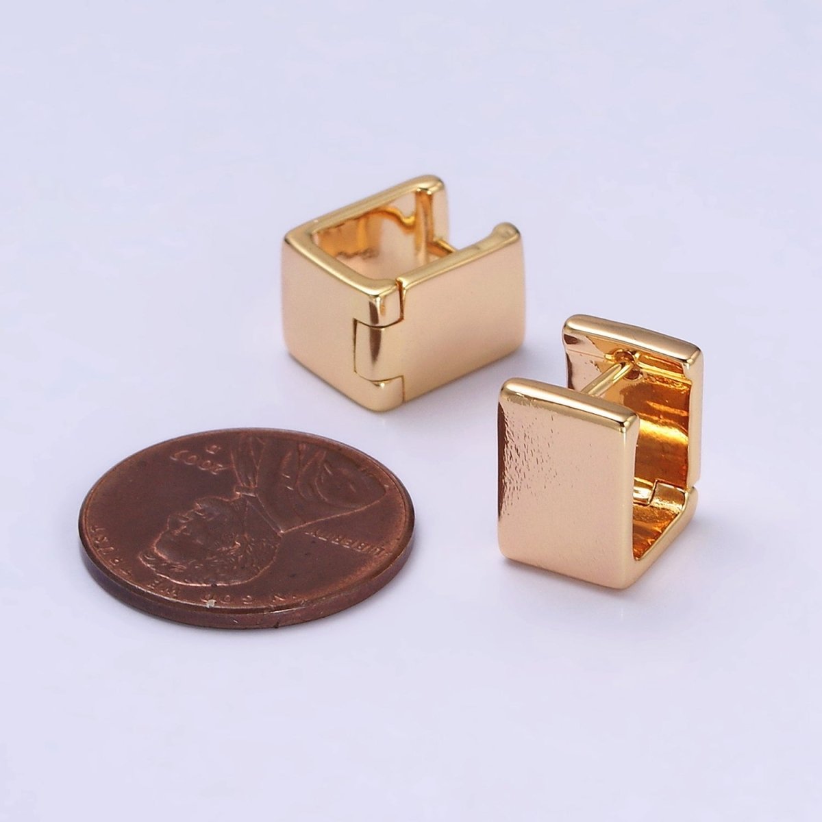 16K Gold Filled Wide Boxy Geometric Rectangular Huggie Earrings | AD-1235