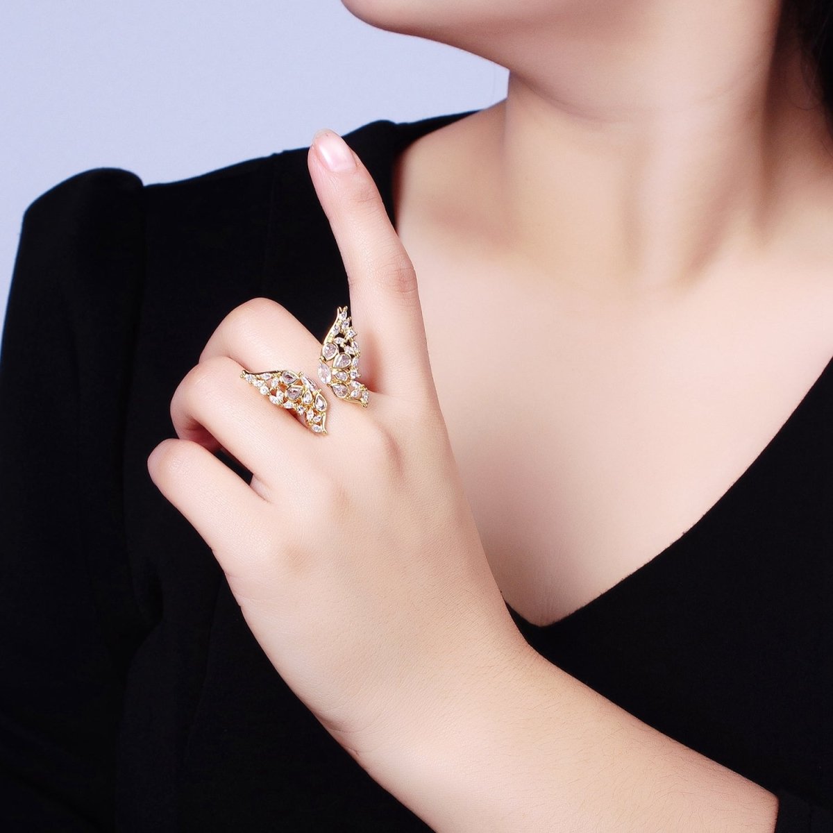 16K Gold Filled Wings Butterfly Mariposa Teardrop Marquise Open Ring in Gold & Silver | O-1563 O-1564