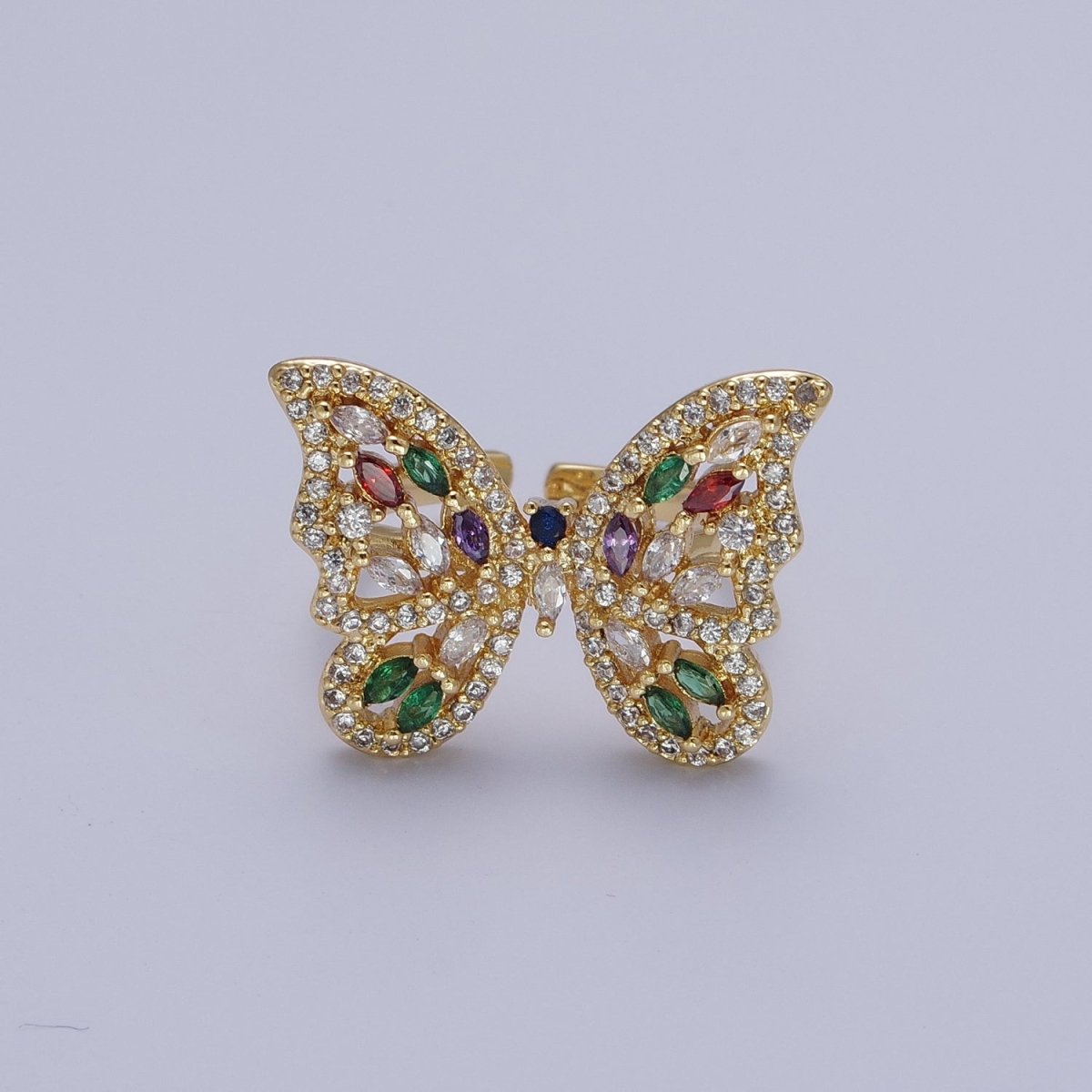 16K Gold Filled Wings Butterfly Multicolor Marquise CZ Statement Ring in Gold & Silver | O-1573 O-1574