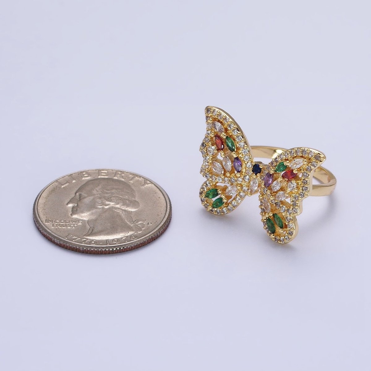 16K Gold Filled Wings Butterfly Multicolor Marquise CZ Statement Ring in Gold & Silver | O-1573 O-1574