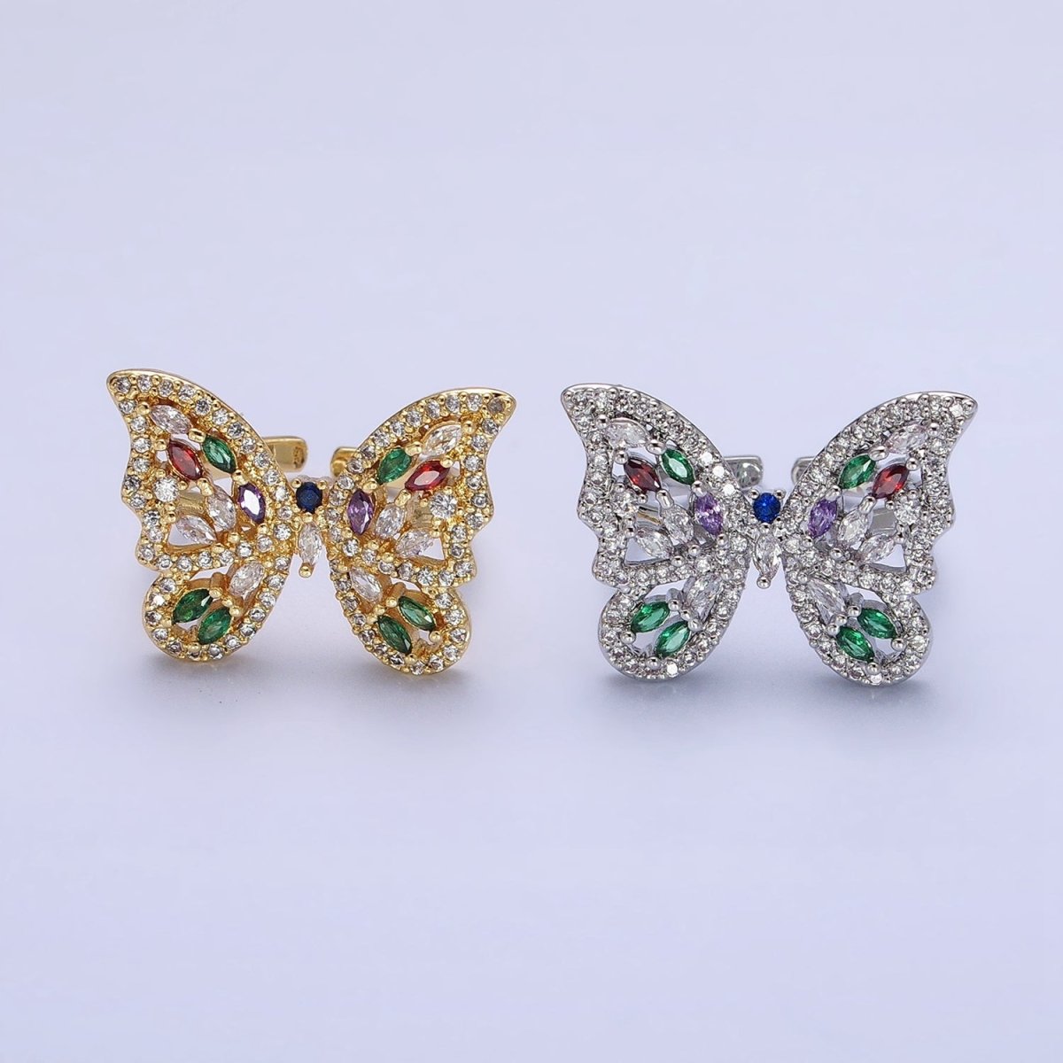 16K Gold Filled Wings Butterfly Multicolor Marquise CZ Statement Ring in Gold & Silver | O-1573 O-1574