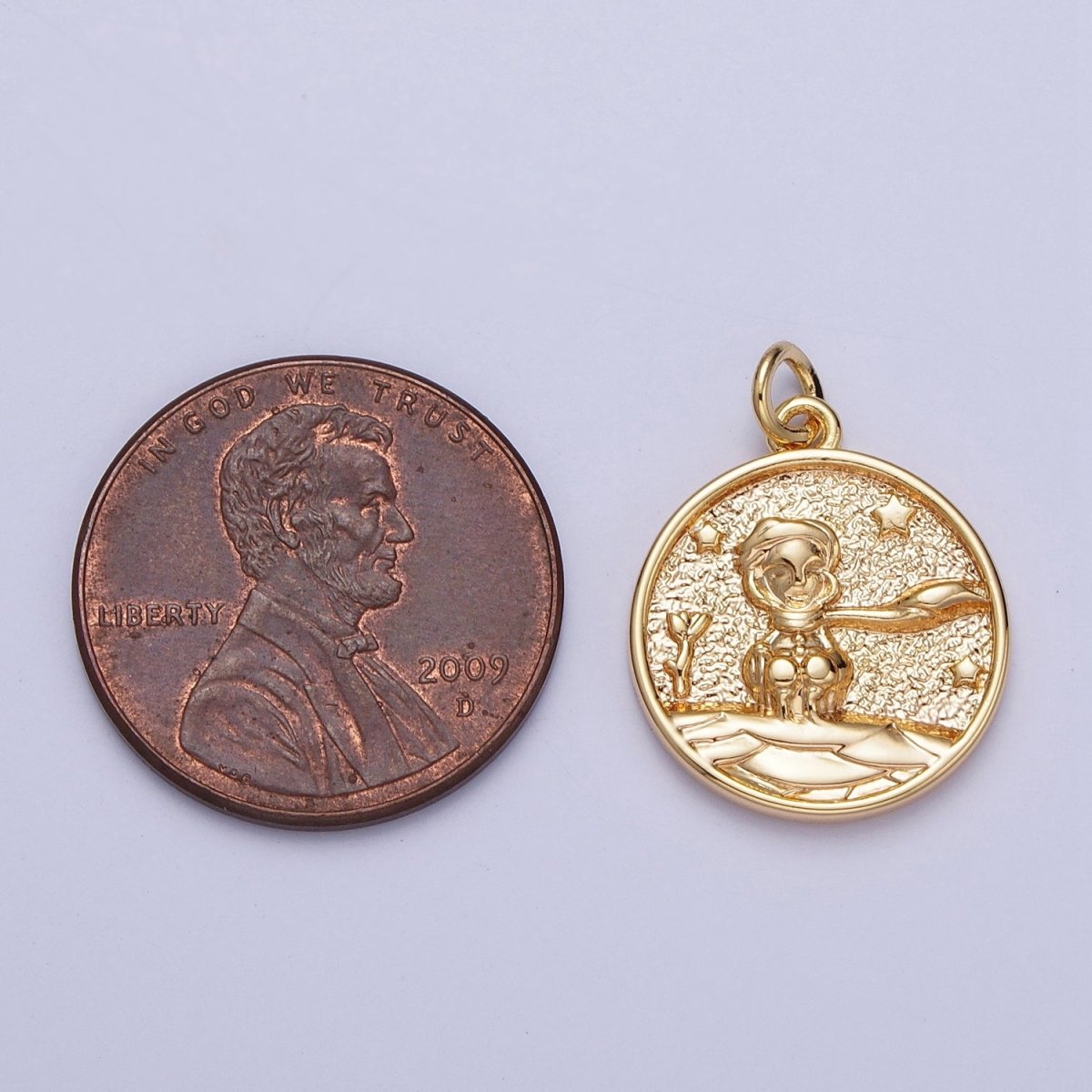 16K Gold Filled Winter Boy in the Snowy Starry Night Coin Charm | N-215