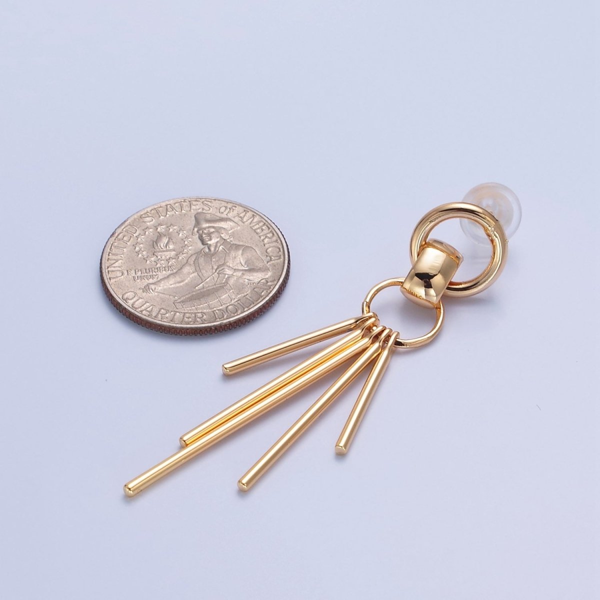16K Gold Plated 63mm Geometric Open Round Bar Drop Stud Earrings | T465