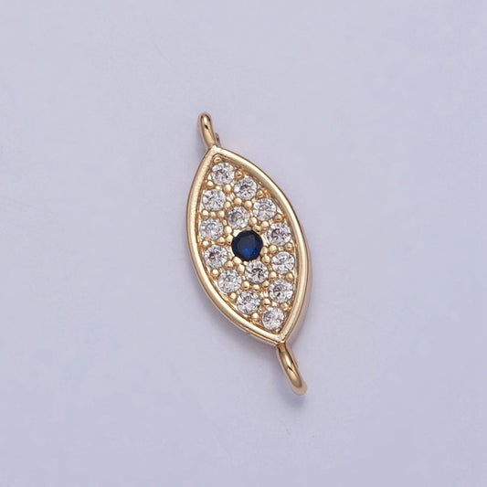 16K Gold Plated Dainty Blue Iris Evil Eye Charm Connector Micro Pave Cubic Zarconia CZ Stones for Bracelet Necklace Jewelry Finding | G-916