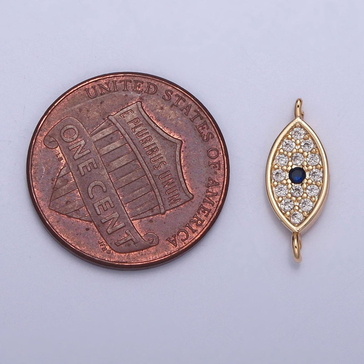 16K Gold Plated Dainty Blue Iris Evil Eye Charm Connector Micro Pave Cubic Zarconia CZ Stones for Bracelet Necklace Jewelry Finding | G-916