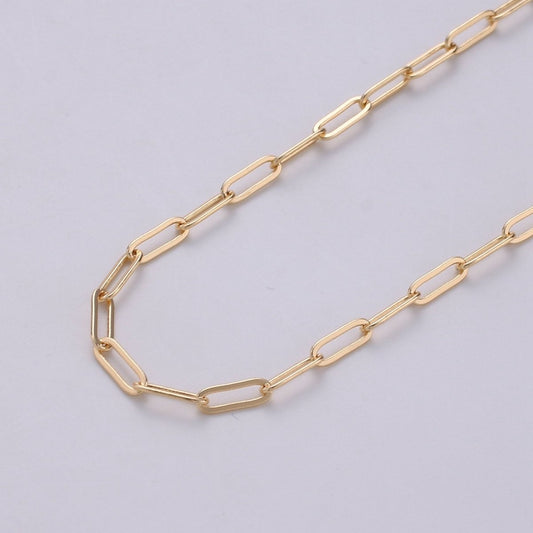 16k Gold Plated Paperclip Chain Necklace Paper Clip Chain 7x2mm by yard Lead, Nickel Free Unfinished Link Chain | ROLL-254