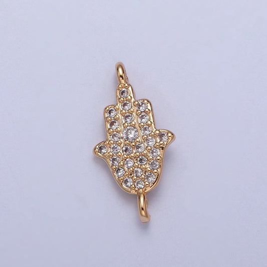 16K Gold Simple Hamsa Hand The Hand of God Charm with Micro Pave CZ Link Connector | DIY Connector Piece for Necklace Bracelet | G-917