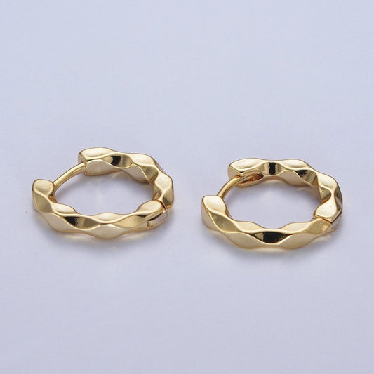 16mm Flat Twist Geometric Gold Huggie Hoops Earrings | AD-483