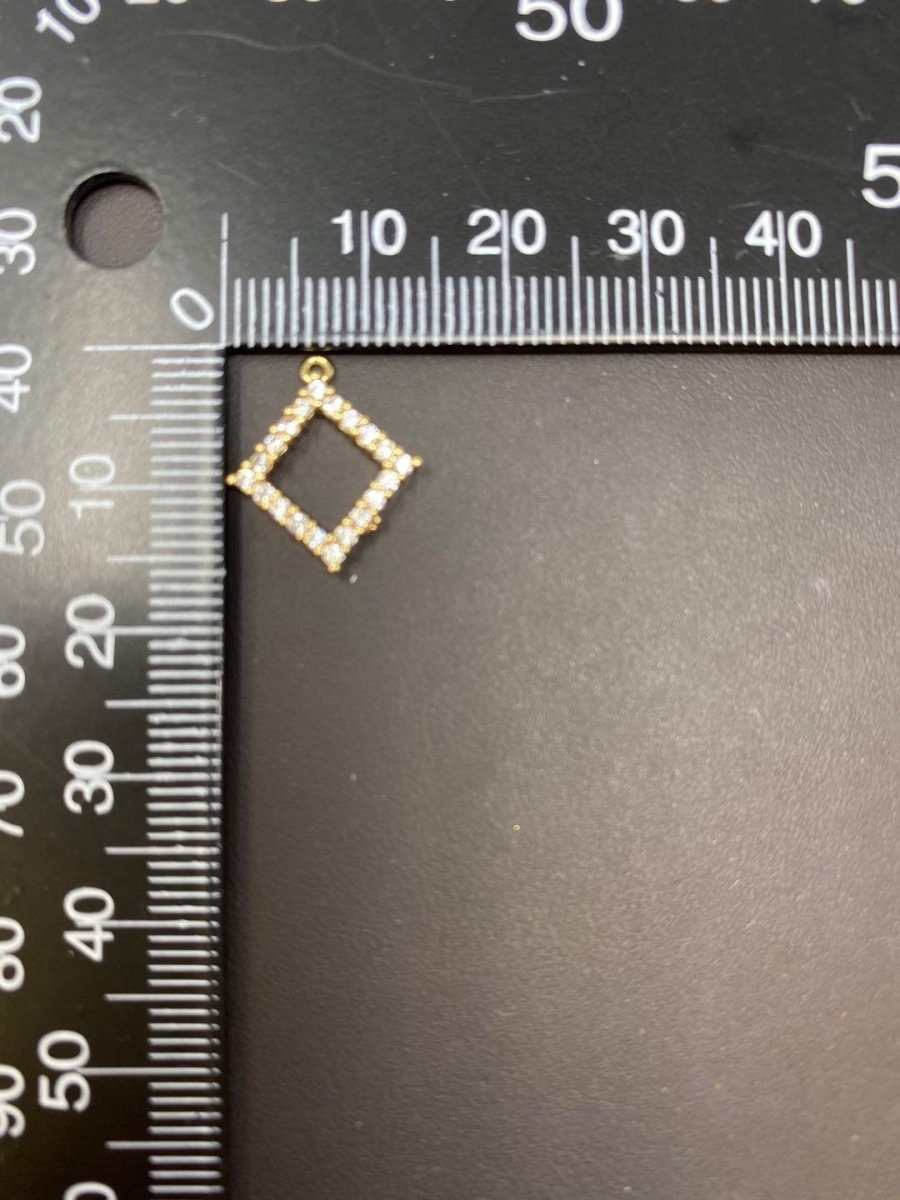 16x15mm 18K Gold Filled Rhombus Shape Micro Pave Geometric Charm Cubic Charm Bracelet Necklace Pendant Earring Gift for Jewelry Making, D-068