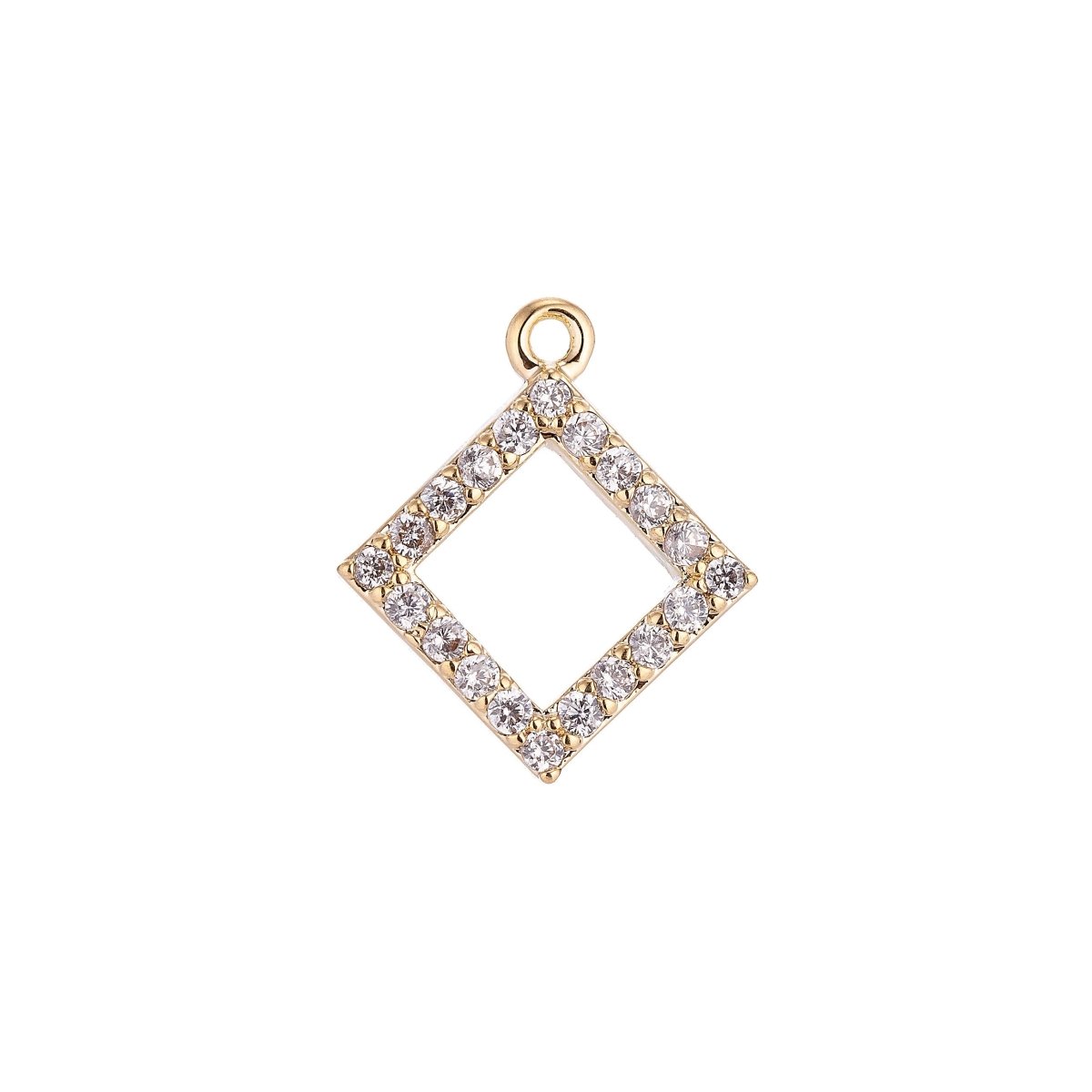 16x15mm 18K Gold Filled Rhombus Shape Micro Pave Geometric Charm Cubic Charm Bracelet Necklace Pendant Earring Gift for Jewelry Making, D-068