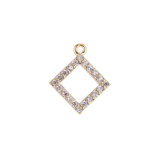 16x15mm 18K Gold Filled Rhombus Shape Micro Pave Geometric Charm Cubic Charm Bracelet Necklace Pendant Earring Gift for Jewelry Making, D-068