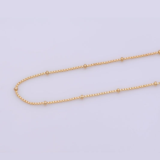 17.5 inch Box Chain Necklace, 18K Gold Plated Box Finished Chain For Jewelry Necklace Making, Dainty 1.9m Box Necklace w/ Spring Ring | CN-382  Clearance Pricing