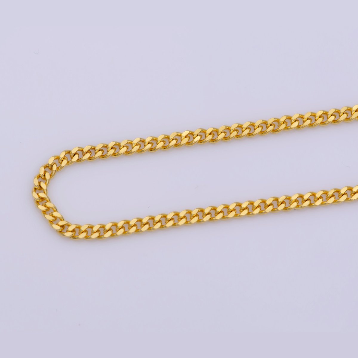 17.5 inch Curb Chain Necklace, 24K Gold Plated Curb Finished Chain For Necklace Jewelry Making, 3mm Width Curb Necklace w/ Lobster Clasps | CN-364  Clearance Pricing