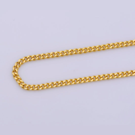 17.5 inch Curb Chain Necklace, 24K Gold Plated Curb Finished Chain For Necklace Jewelry Making, 3mm Width Curb Necklace w/ Lobster Clasps | CN-364  Clearance Pricing